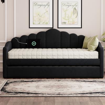 81.3" Modern Twin Size Upholstered Daybed with Trundle & Charging Station