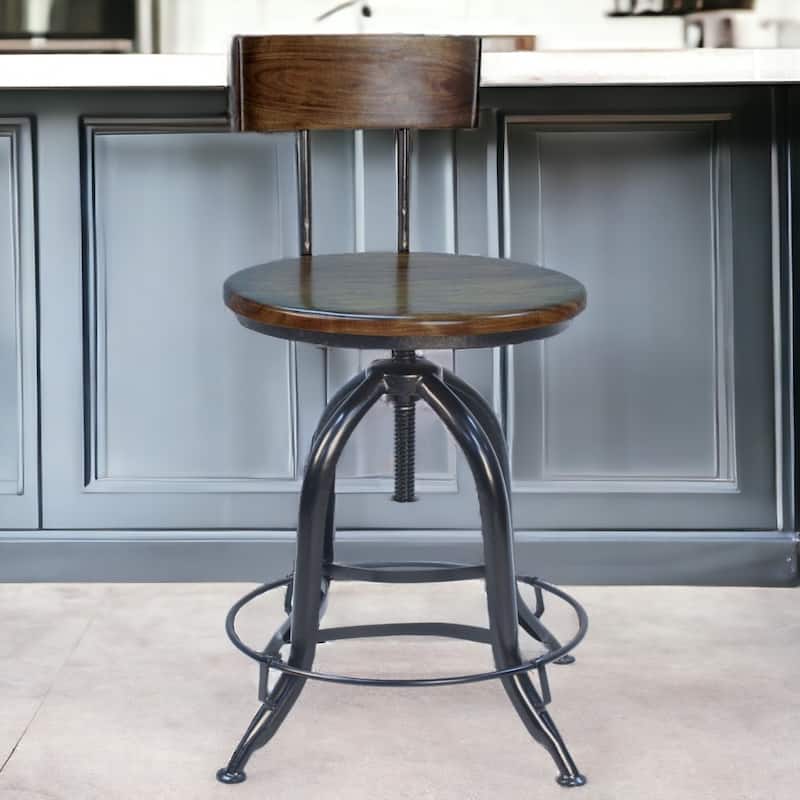 23" Modern Adjustable Height Bar Stool with Solid Wood Round Seat and Swivel Function Included Footrest