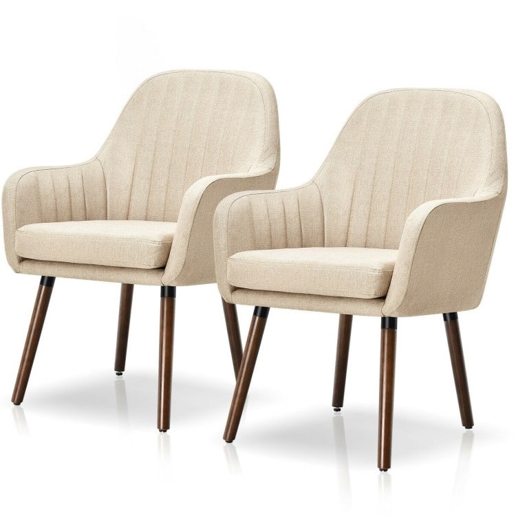 Set of 2 Retro Linen Accent Chairs with Rubber Wood Frame and Ergonomic Curved Backrest - 24.5”L x 25”W x 34.5”H