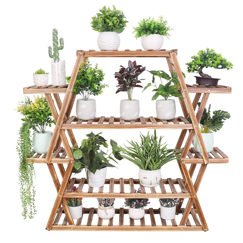 Tall Plant Stand 8 Tier 20-25 Potted Wood Flower Shelves Planter Rack - 37 x 10 x 42in