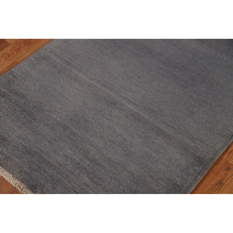 Modern Gray Gabbeh Oriental Runner Rug Hand-Knotted Wool Carpet - 2'9"x 8'2"
