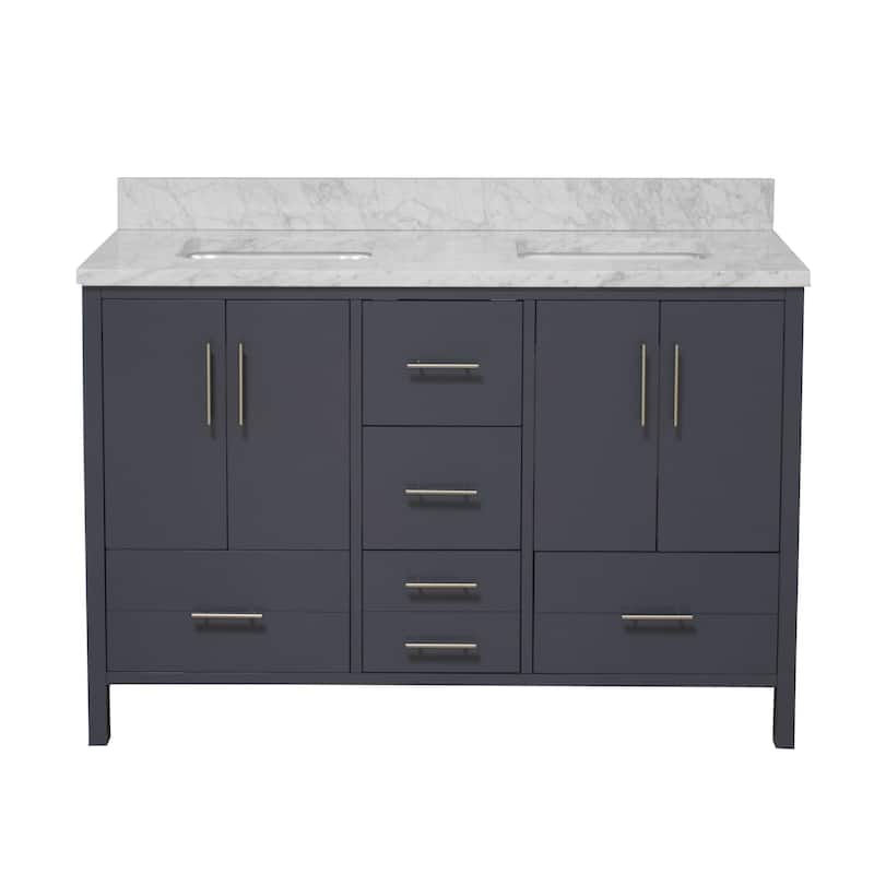 KitchenBathCollection California 60" Double Bathroom Vanity with Carrara Marble Top
