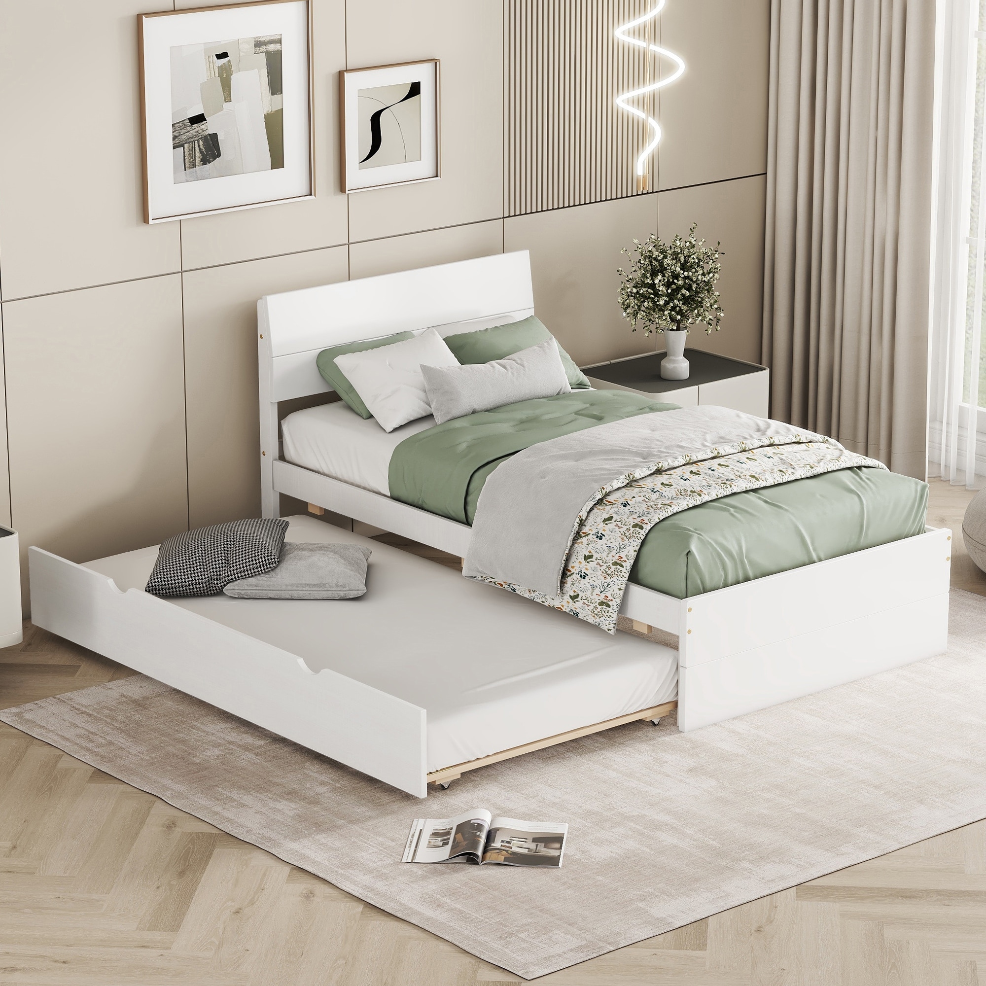 White twin bed frame with trundle discount
