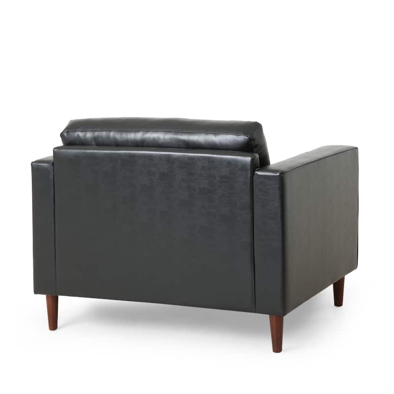 Black Modern 44.75" PU Upholstered Club Chair with Birch Wood Frame and Pillows