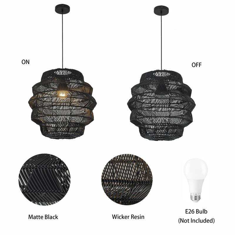 Cana 1-Light Wicker Outdoor Pendant, Coastal Boho Tiered Drum - Handwoven