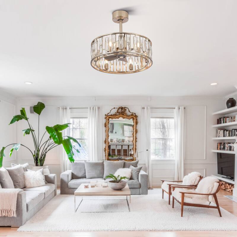 20-In Nickel Caged Ceiling Fan with Light Remote(5-blade)