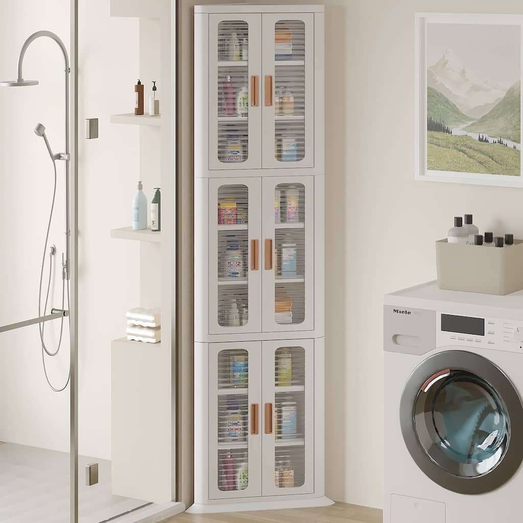 VECELO White 3-Tier Corner Storage Bins Triangle Organizer Bathroom Storage Cabinet with 9 Storage Shelf