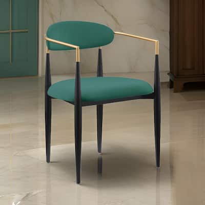 Kenny 21 Inch Dining Chairs Set of 2, Green Fabric, Foam Padded, Gold and Black Metal