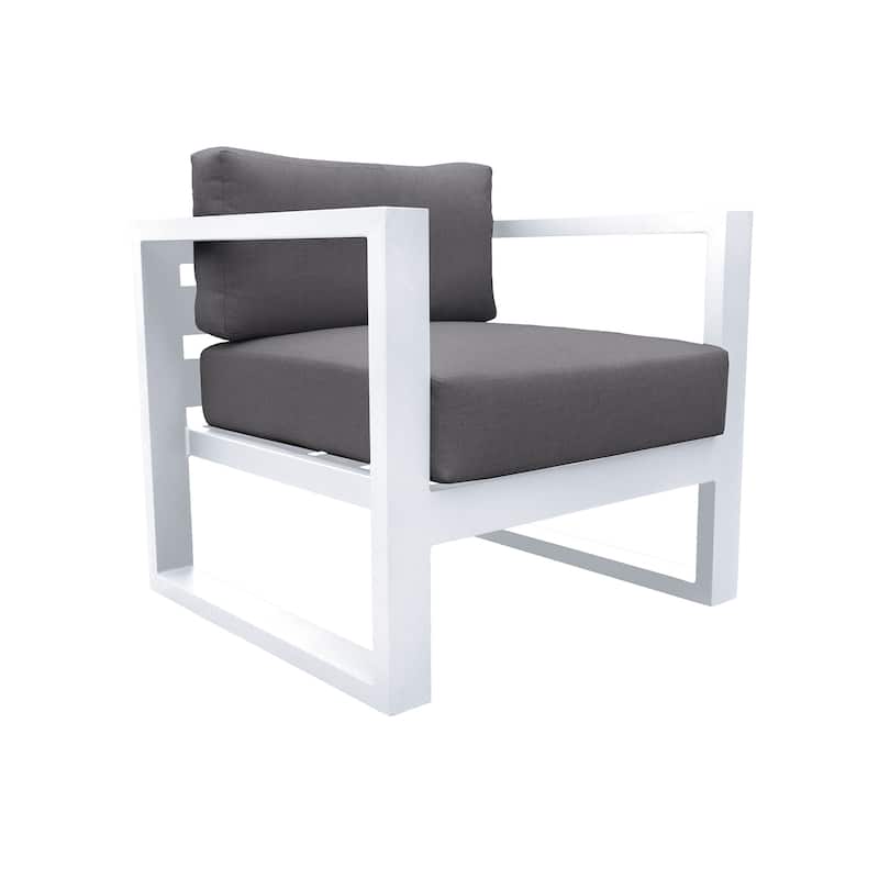 Aelani White Aluminum Outdoor Chair with Dark Gray Cushions