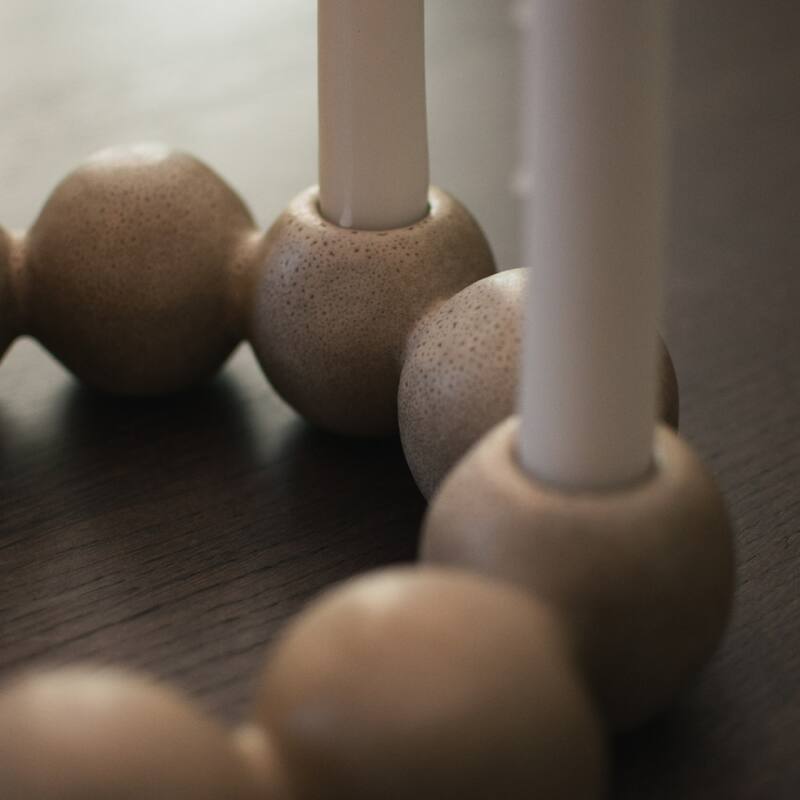 Beaded Round Ceramic 4-Candle Holder - 10.5" - Beige