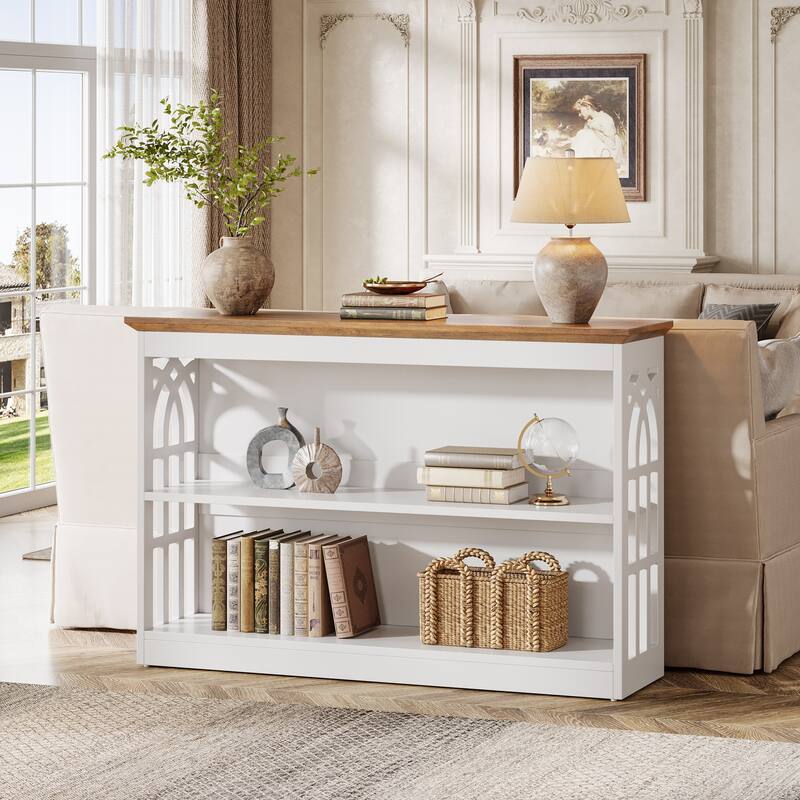 41 Inch Modern Console Table for Entryway, White Sofa Table with 3-Tier Storage - 11.81" D x 41.34" W x 31.5" H