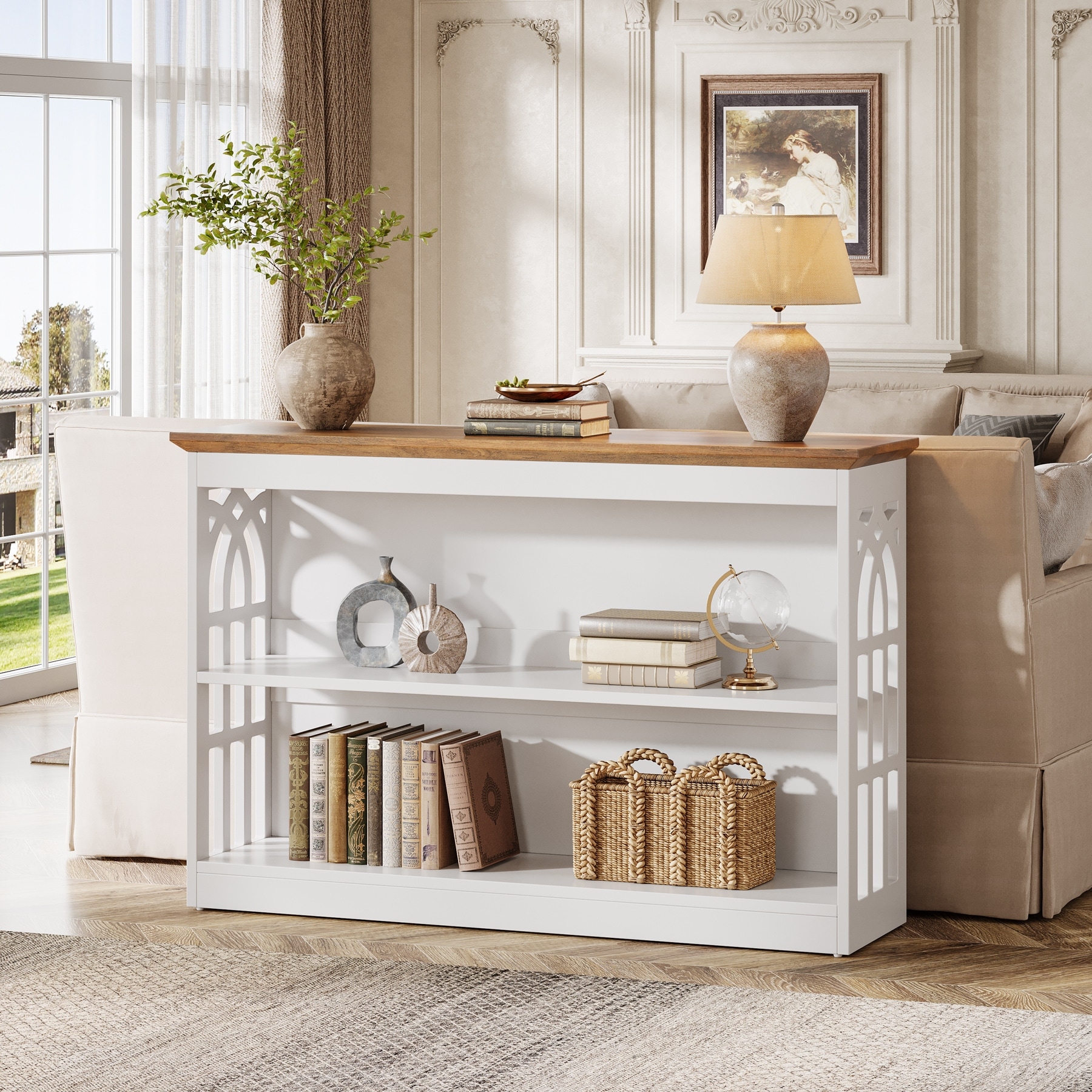 41.3 Inch Modern Console Table, White 3-Tier Entryway Sofa Table