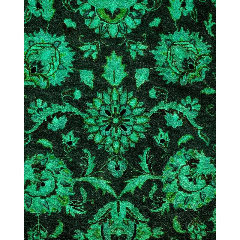 Overton Hand Knotted Wool Vintage Inspired Modern Contemporary Overdyed Green Area Rug - 3' 2" x 5' 2"