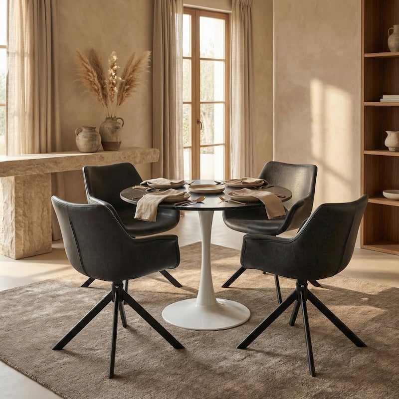 Bristol 35" Round Dining Table with Modern Glass, MDF or Sintered Stone - Sturdy Steel Pedestal Base for Kitchen, Dining, Cafe