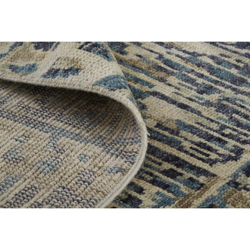 Scottsdale Luxe Hand Knot Abstract Area Rug, Denim Blue/Beige