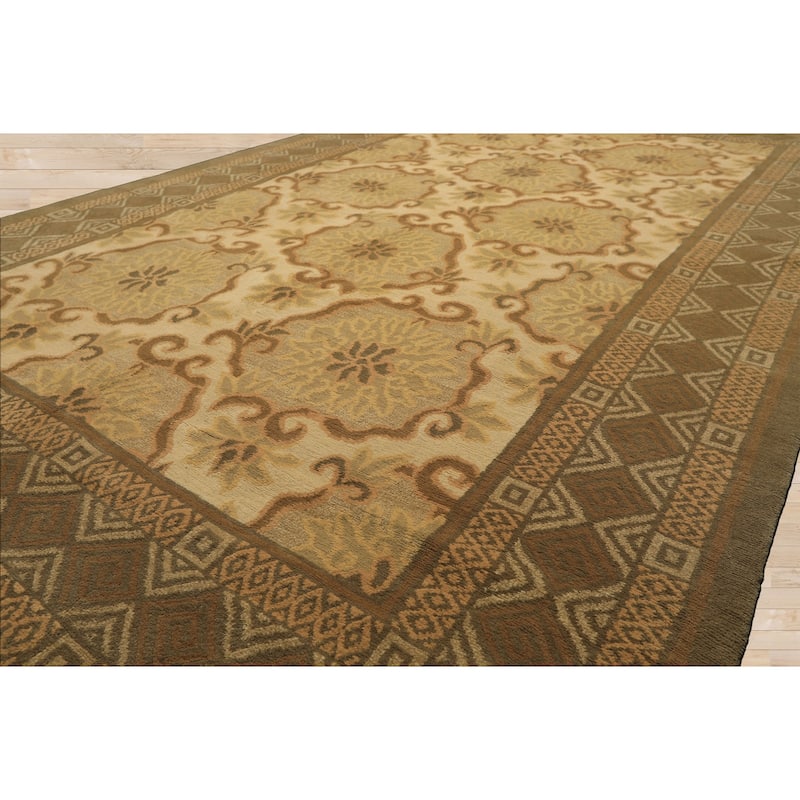 6x9 Tibetano Hand Knotted Wool & Silk Beige Tibetan Transitional Patterned Rug - 6' x 9'