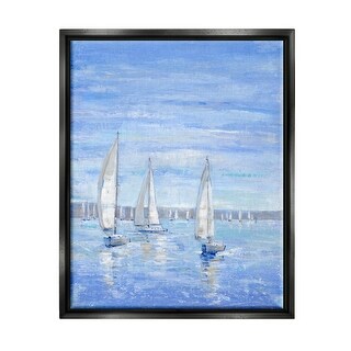 Stupell Blue Sailboat Fleet Framed Floater Canvas Wall Art Design by ...