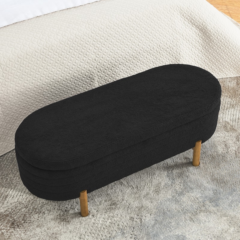 Ottoman Oval Storage Bench,Rubber Wood Legs