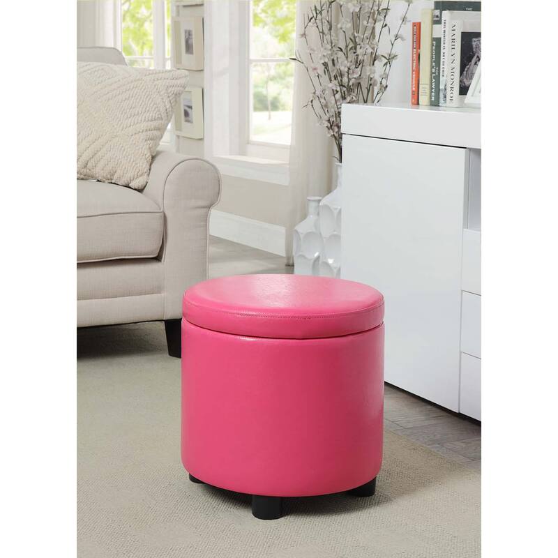 Convenience Concepts Designs4Comfort Round Accent Storage Ottoman with Reversible Tray Lid - Pink