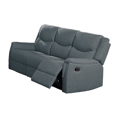 Ammy Manual Recliner Sofa, Pillow Arms, 75in Wood, Gray Faux Burlap