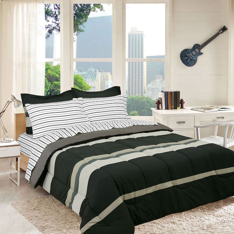 Rugby Stripe Bed in a Bag - Grey - Twin