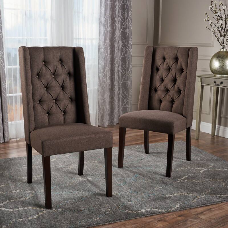 Wingback Upholstered Dining Chairs Set of 2, Fabric Side Dining Room Chairs with Tufted Button, Home Kitchen Wood Chairs