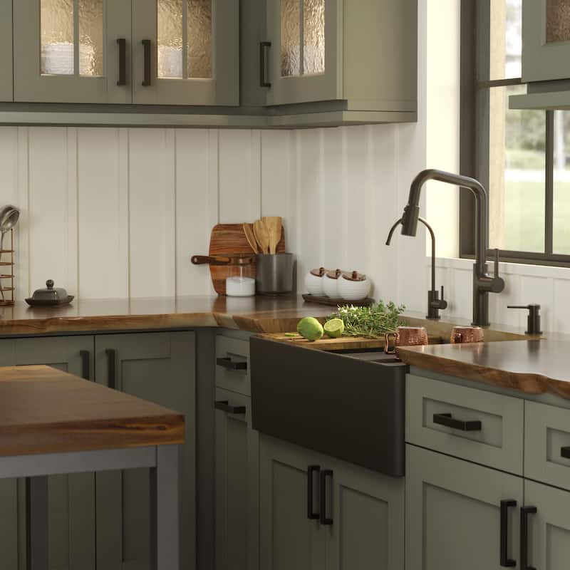 Karran 33" Single Bowl Workstation Fireclay Kitchen Sink with Reversible Fluted Apron Front