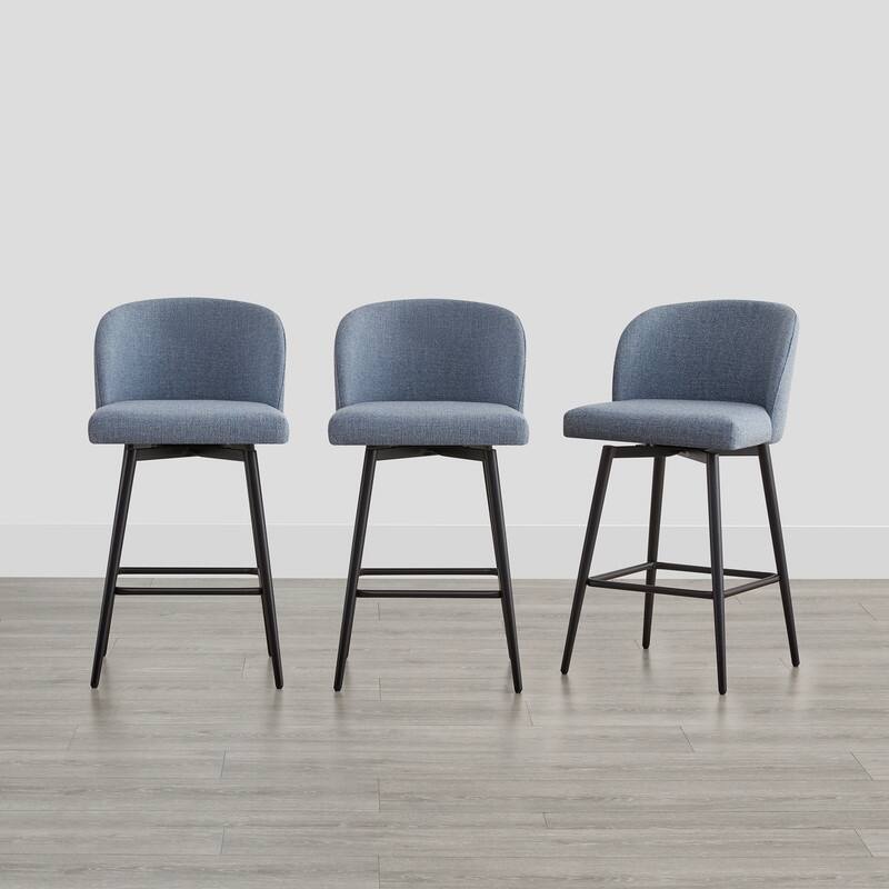 Charlotte Counter Height Swivel Barstool with Metal Legs Set - Set of 3 - Blue-Fabric - Counter Height