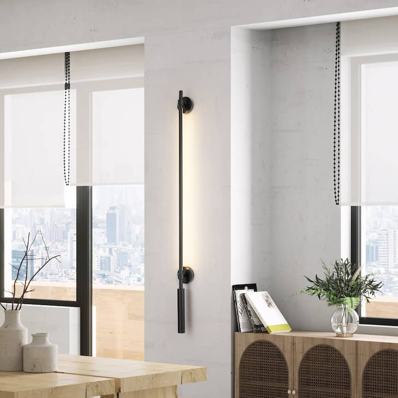 Minimalist Linear Matte Black Rotatable LED Wall Sconce for Bedroom & Living Room - 4.7 in. W x 3.9 in. D x 67.3 in. H