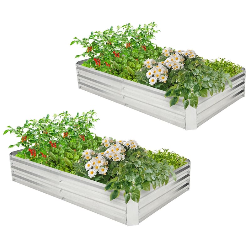 Gymax 2PCS Galvanized Raised Garden Bed Elevated Rectangle Plant Box 6 - Silver