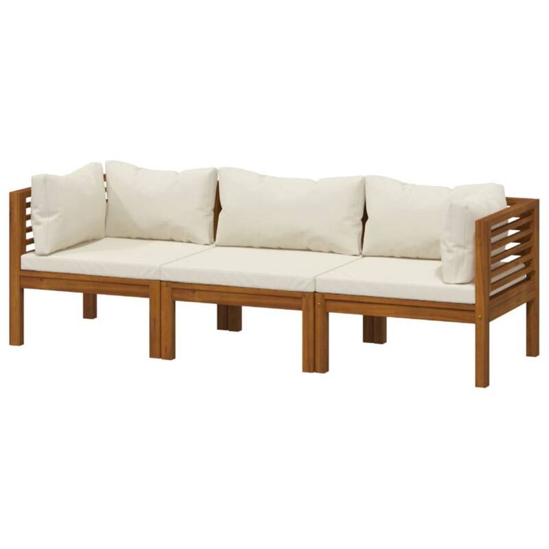 Lina 3pc Outdoor Modular Sofa Set, Brown Acacia Wood, Cream Polyester