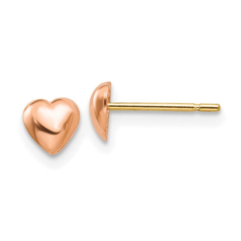 Curata 10k Rose Gold Pink Love Heart Post Earrings High Polish Jewelry Gifts for Women