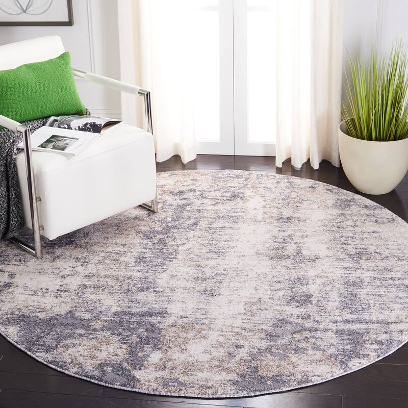 SAFAVIEH Aston Holta Modern Abstract Rug - 6'7" Round - Ivory/Grey