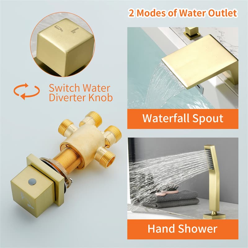 Deck Mount Waterfall Tub Faucet With Hand Shower Brass Roman Bathtub Faucet Modern Tub Filler With Handheld Showe