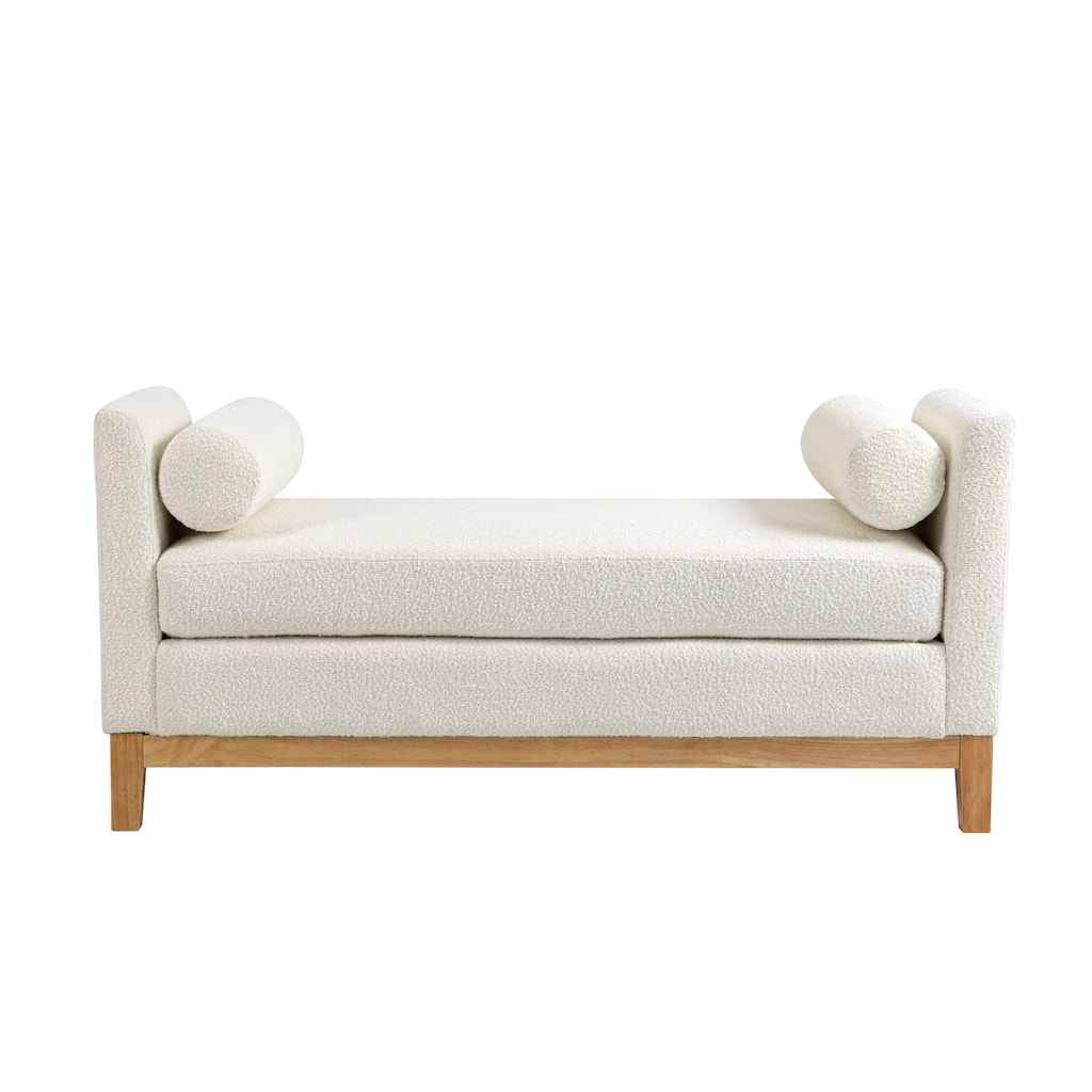 54.3"W Elegant Upholstered Bench, Ottoman with Wood Legs & 2 Bolster Pillows for End of Bed, Bedroom, Living Room, Entryway