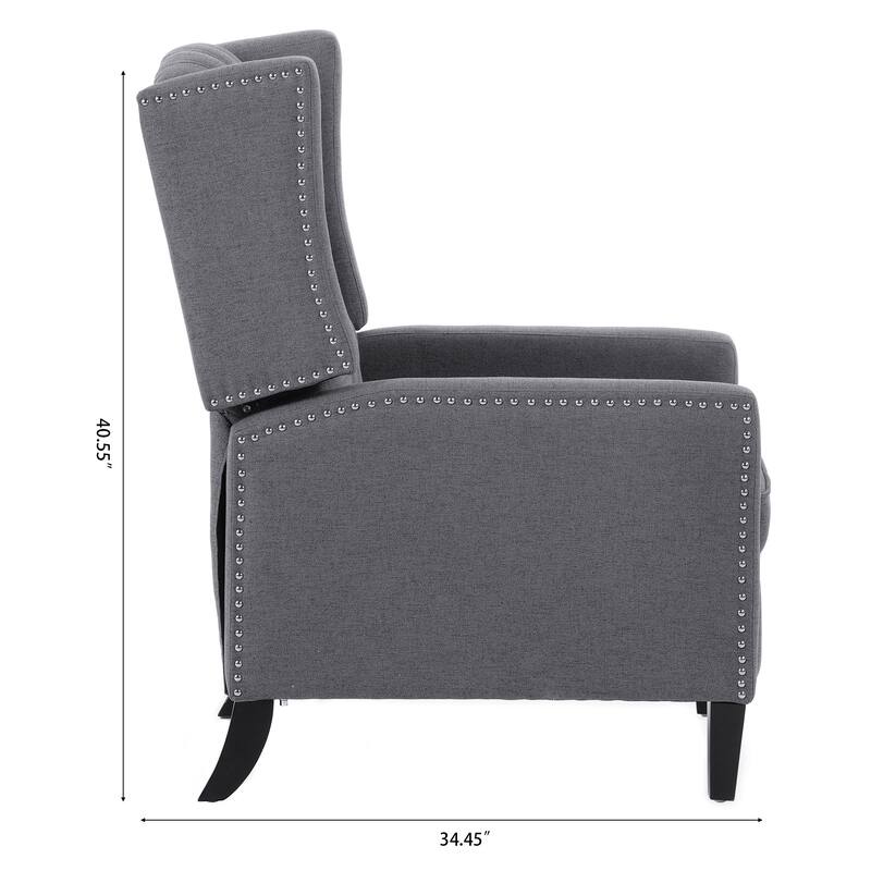 Mid Century Modern Tufted Fabric Wingback Sofa High Back Manual Lounge Recliner Chair with Silver Trim and 3 Gears