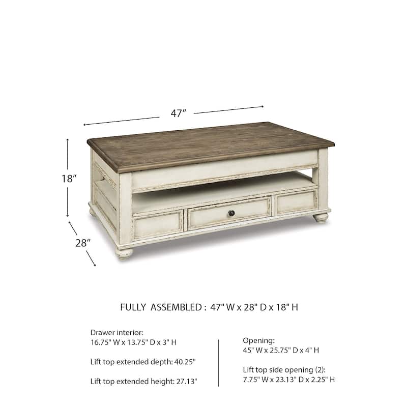 Realyn White/Brown Traditional Lift Top Cocktail Table