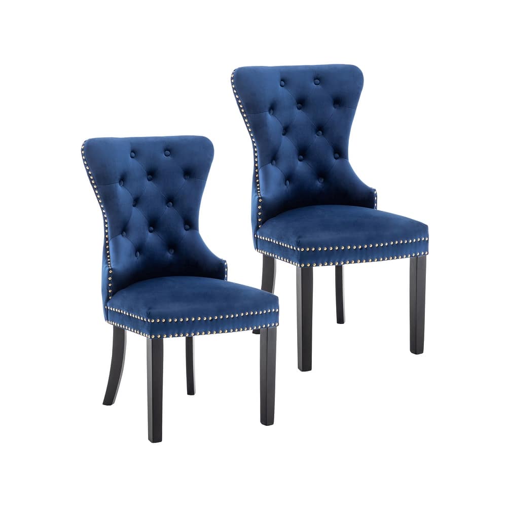 Porthos Home Caja Tufted Velvet Dining Chairs with Rubberwood Legs, Set of 2