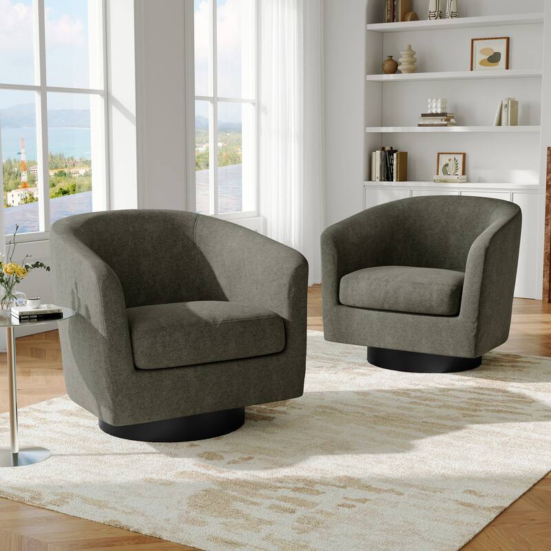 2 Set Modern Soft Upholstered Chenille Swivel Barrel Chair