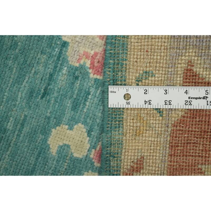 Vegetable Dye Wool Oushak Turkish Area Rug, Floral Geometric Carpet - 12' 10'' X 6' 11''