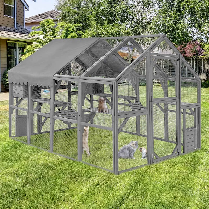 Catio Large Outdoor Cat Enclosure Wooden Kitty House Condon for Multiple Cats Run