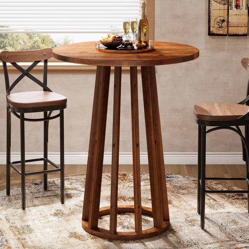 37" H Modern Round Solid Wood Bar Table
