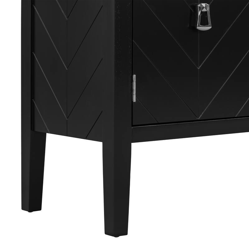 Retro-Style 4-Door Sideboard Narrow Entryway Table with Metal Handles, for Living Rooms, Foyer and Hallways, Black