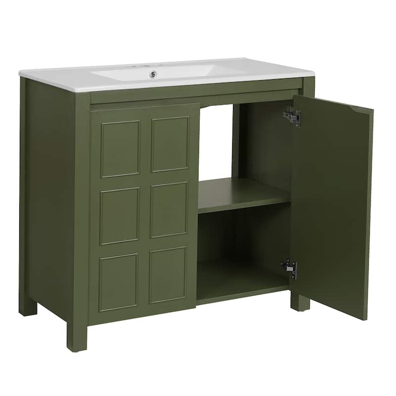36" Bathroom Vanity Organizer with Ceramic Sink, Set Bathroom Storage Cabinet