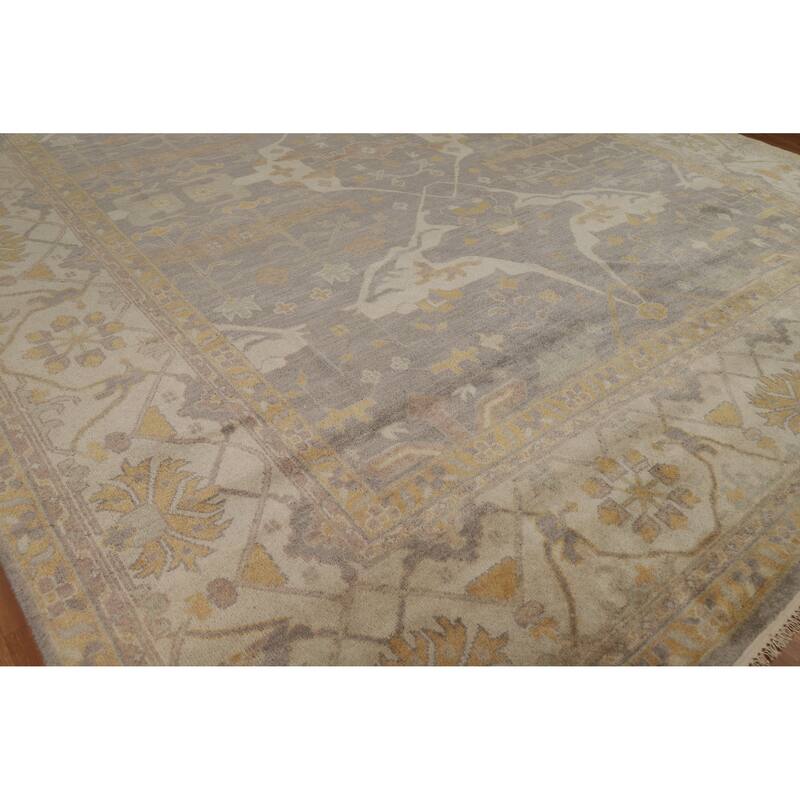 Gray Oushak Large Rug Transitional Handmade Wool Carpet - 12'0" x 15'1"