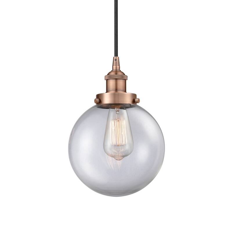 Innovations Lighting 616-1PH-12-8 Beacon Pendant Beacon 8" Wide Mini - Antique Copper / Clear