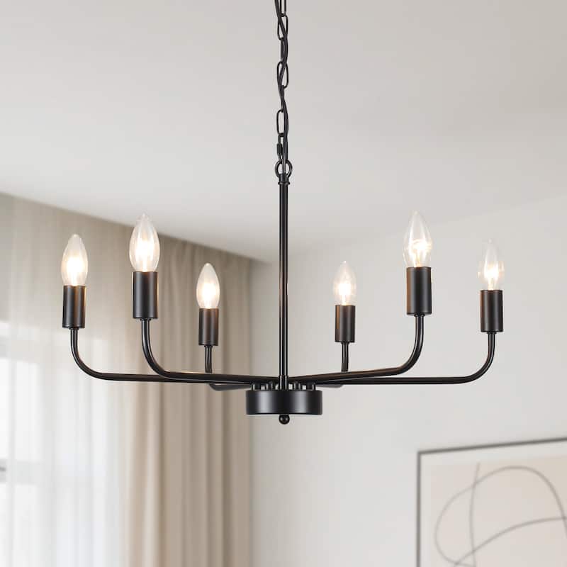 6-Light Rustic Industrial Modern Ceiling Pendant Light, Adjustable Hanging Lamp Fixtures for Dining Room Kitchen Bedroom - Black