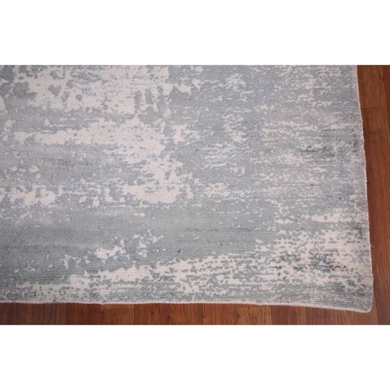 Gray Abstract Indian Area Rug Hand-Knotted Wool Carpet - 8'11"x 11'11"