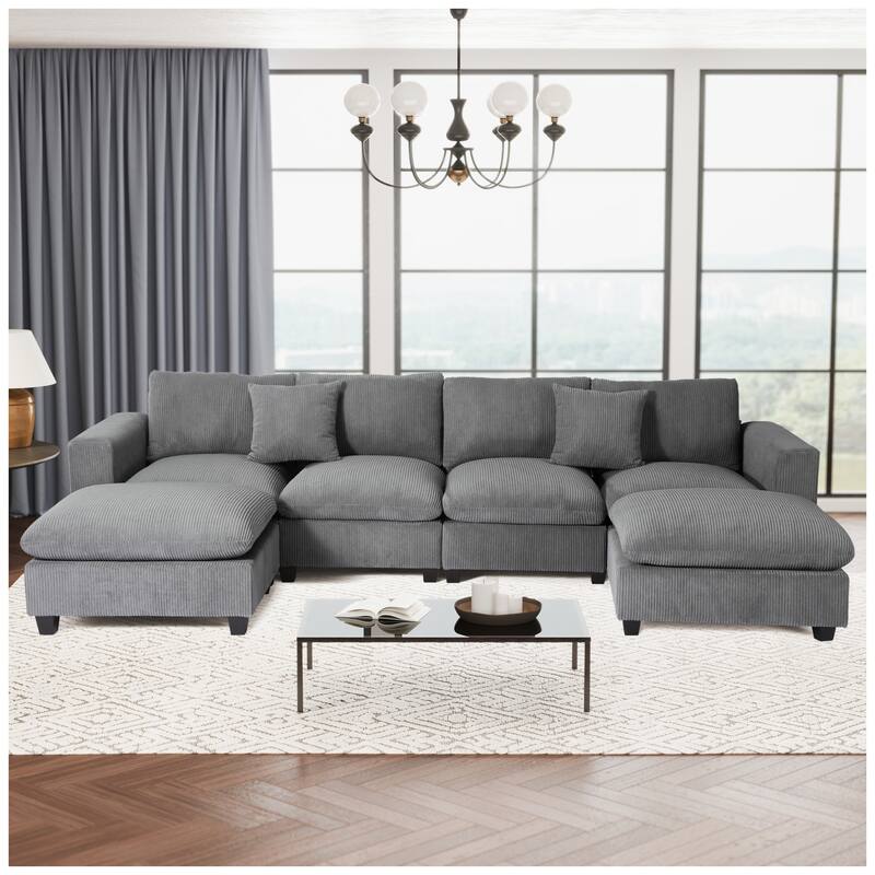 Hamilton 6-Piece Corduroy Upholstered Modular Sectional with USB Port