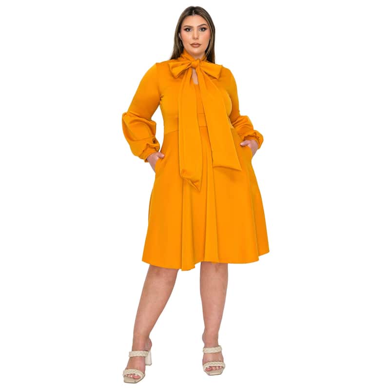 L I V D Women's Plus Size Bekah Flare Pocket Dress - Mustard - 3X